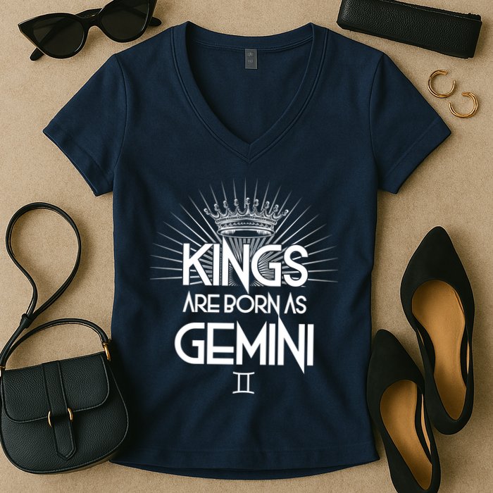 Kings Are Born As Gemini Women's V-Neck T-Shirt