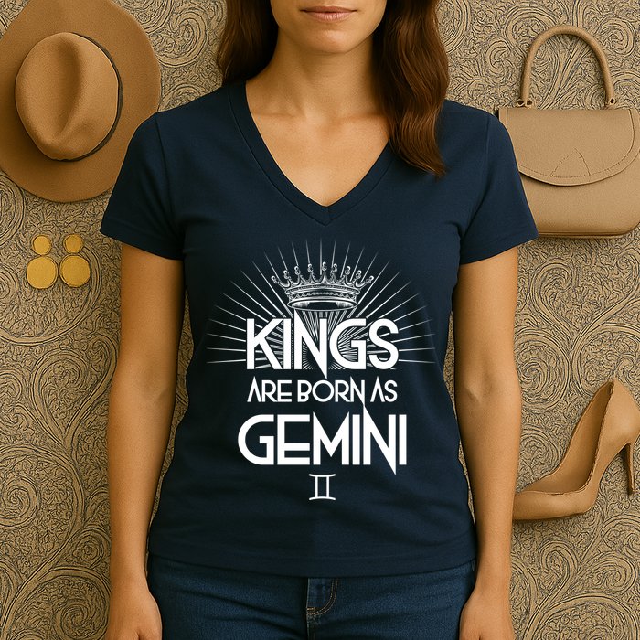 Kings Are Born As Gemini Women's V-Neck T-Shirt