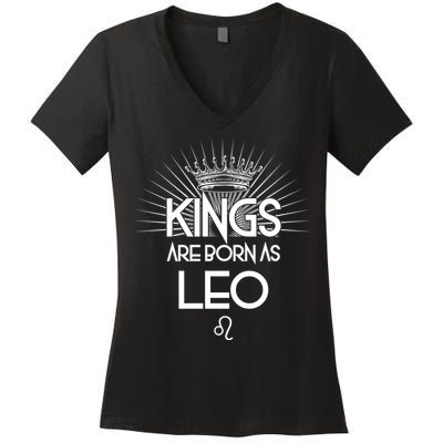 Kings Are Born As Leo Women's V-Neck T-Shirt