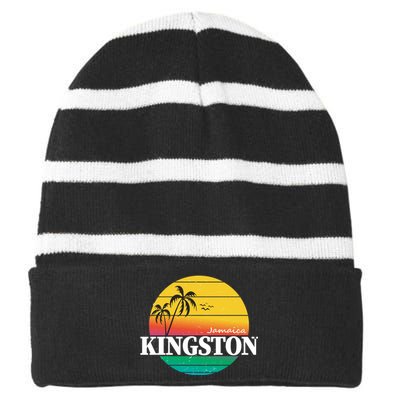 Kingston Jamaica Retro Striped Beanie with Solid Band