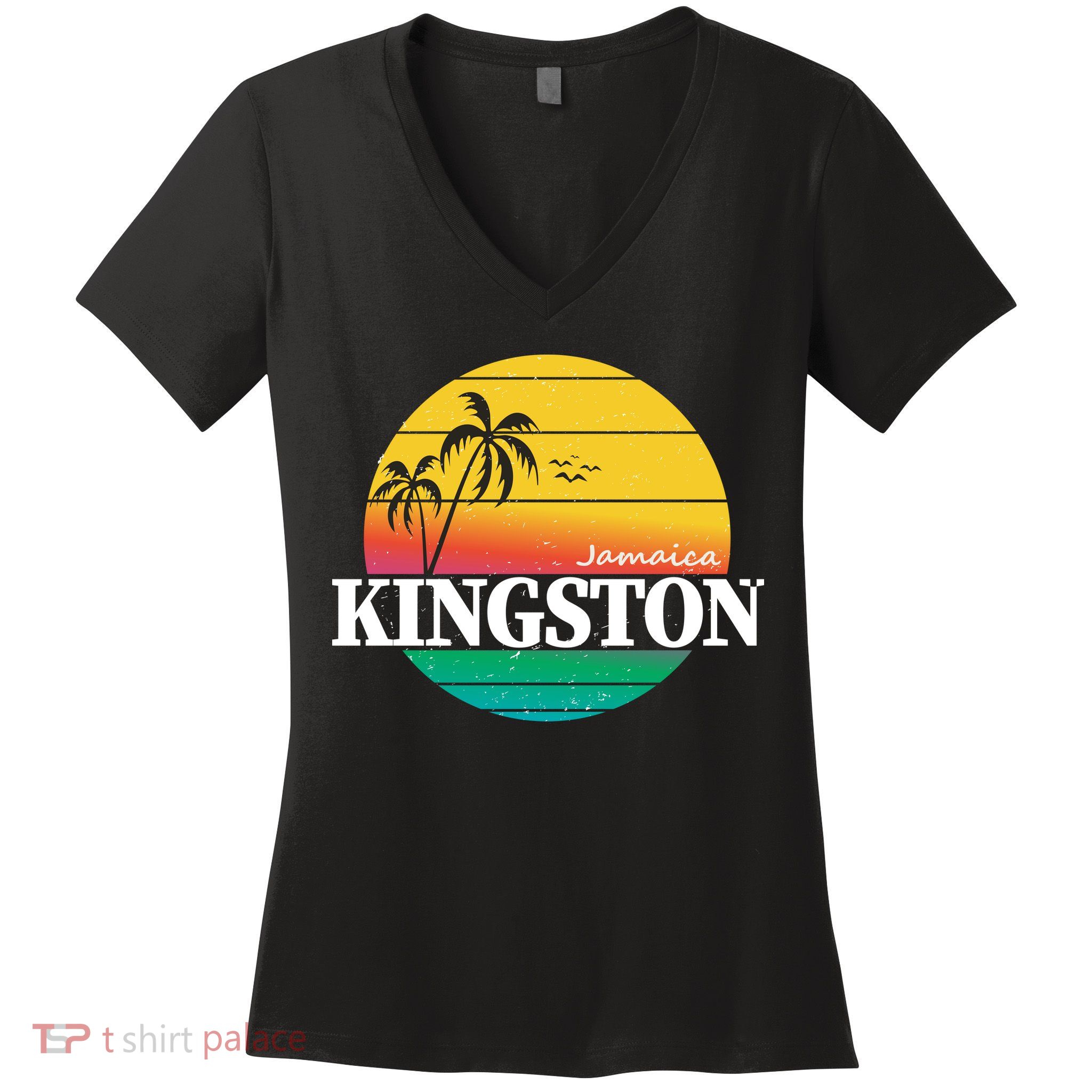 Kingston Jamaica Retro Women's V-Neck T-Shirt
