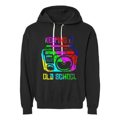 Keeping It Old School 80s 90s Portable Stereo Retro Music Garment-Dyed Fleece Hoodie