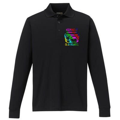 Keeping It Old School 80s 90s Portable Stereo Retro Music Performance Long Sleeve Polo