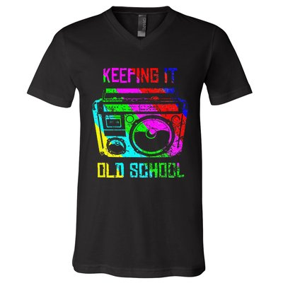 Keeping It Old School 80s 90s Portable Stereo Retro Music V-Neck T-Shirt