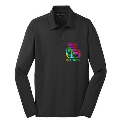 Keeping It Old School 80s 90s Portable Stereo Retro Music Silk Touch Performance Long Sleeve Polo