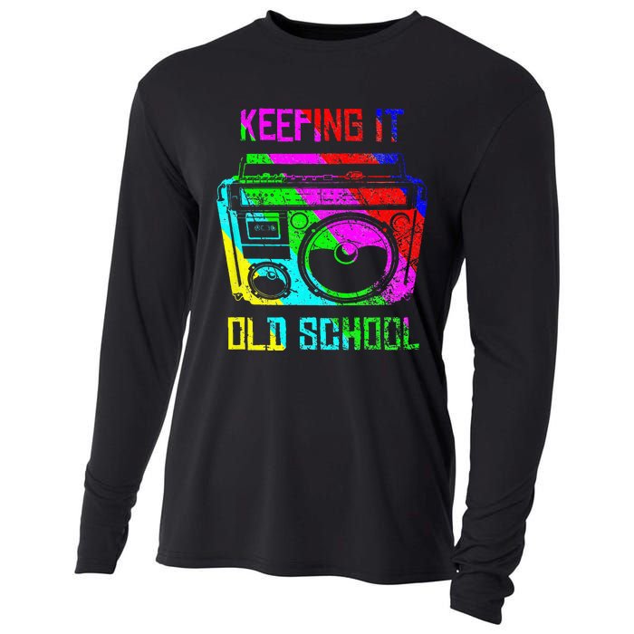 Keeping It Old School 80s 90s Portable Stereo Retro Music Cooling Performance Long Sleeve Crew