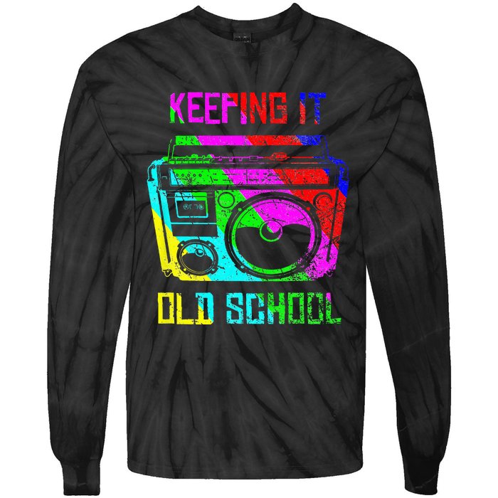 Keeping It Old School 80s 90s Portable Stereo Retro Music Tie-Dye Long Sleeve Shirt