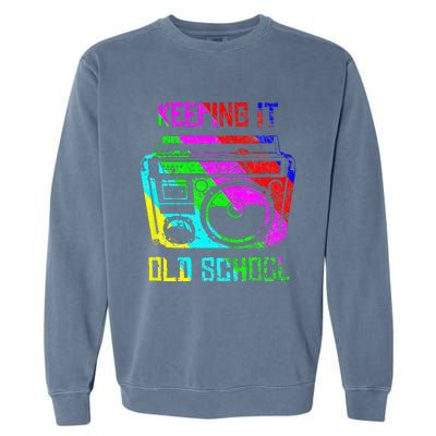 Keeping It Old School 80s 90s Portable Stereo Retro Music Garment-Dyed Sweatshirt