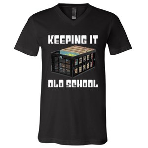 Keeping It Old School Music Vinyl Records LP Lover V-Neck T-Shirt