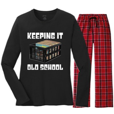 Keeping It Old School Music Vinyl Records LP Lover Women's Long Sleeve Flannel Pajama Set 