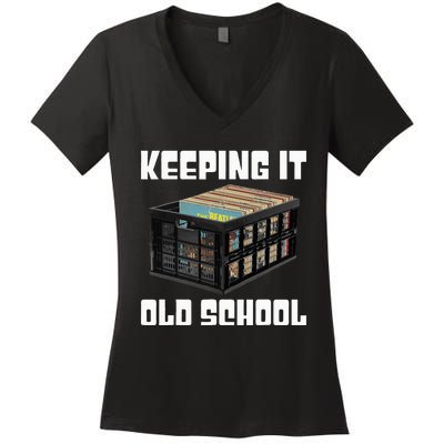 Keeping It Old School Music Vinyl Records LP Lover Women's V-Neck T-Shirt