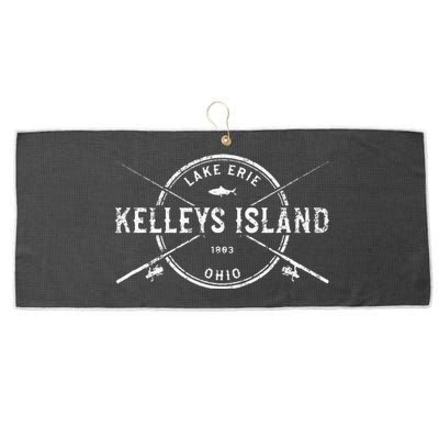 Kelleys Island Oh Vintage Crossed Fishing Rods Large Microfiber Waffle Golf Towel