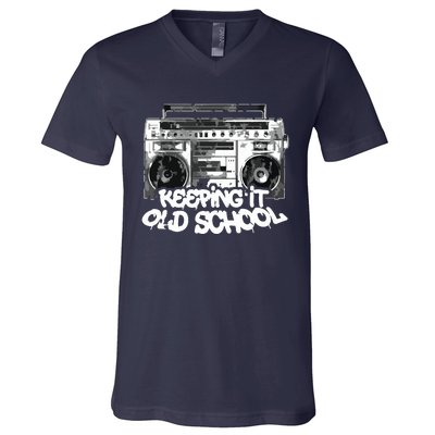 Keeping It Old School Vintage Boombox Graffiti V-Neck T-Shirt