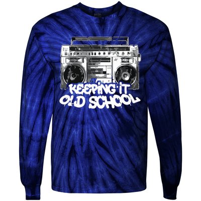 Keeping It Old School Vintage Boombox Graffiti Tie-Dye Long Sleeve Shirt