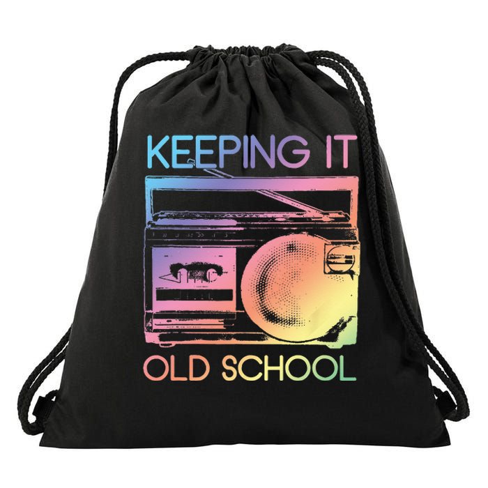 Keeping It Old School Retro 80s 90s Boombox Music Drawstring Bag