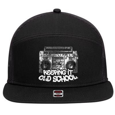 Keeping It Old School Vintage Boombox Graffiti 7 Panel Mesh Trucker Snapback Hat