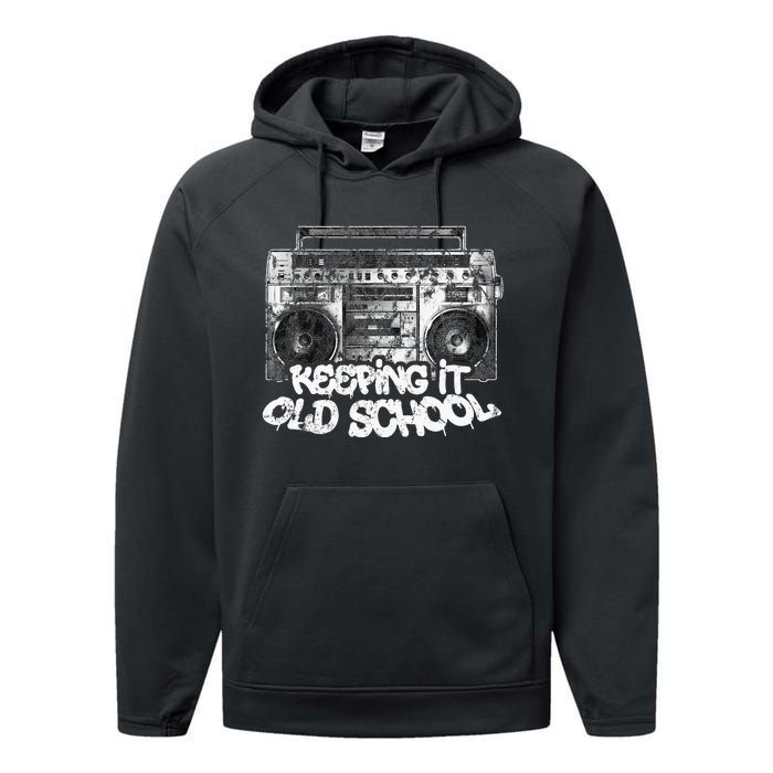 Keeping It Old School Vintage Boombox Graffiti Performance Fleece Hoodie