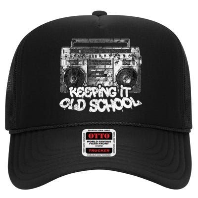 Keeping It Old School Vintage Boombox Graffiti High Crown Mesh Back Trucker Hat