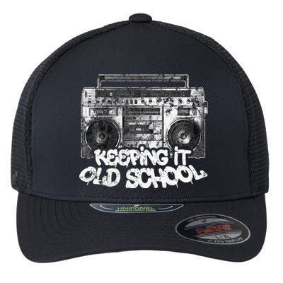 Keeping It Old School Vintage Boombox Graffiti Flexfit Unipanel Trucker Cap