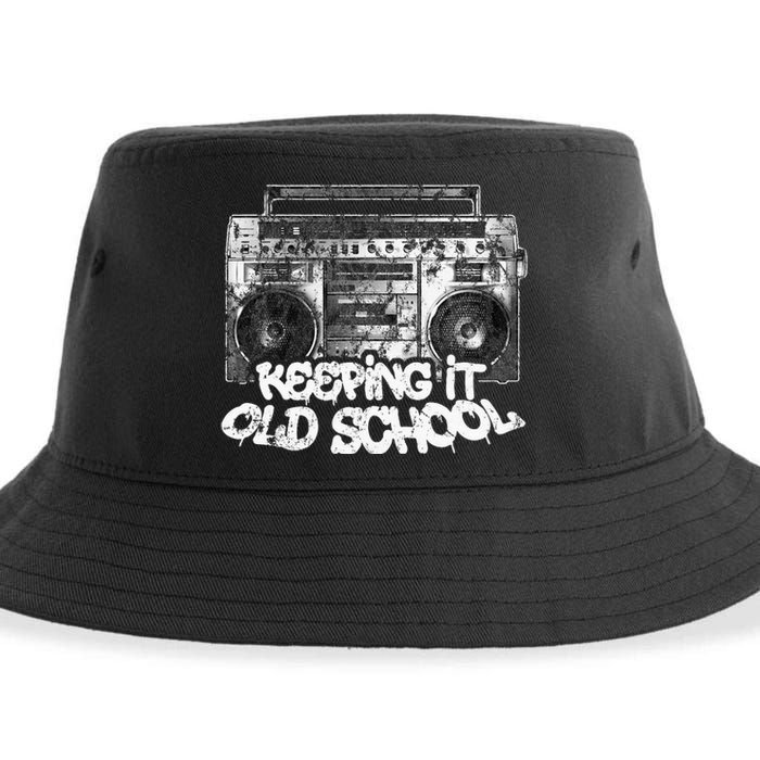 Keeping It Old School Vintage Boombox Graffiti Sustainable Bucket Hat