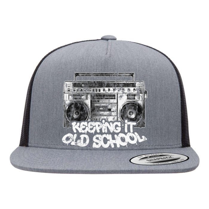 Keeping It Old School Vintage Boombox Graffiti Flat Bill Trucker Hat