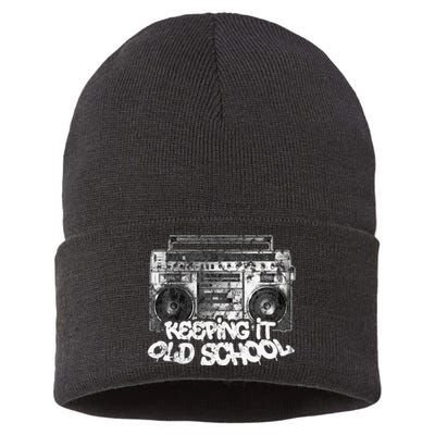 Keeping It Old School Vintage Boombox Graffiti Sustainable Knit Beanie