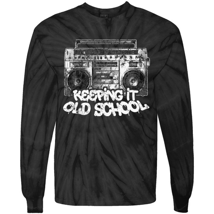 Keeping It Old School Vintage Boombox Graffiti Tie-Dye Long Sleeve Shirt