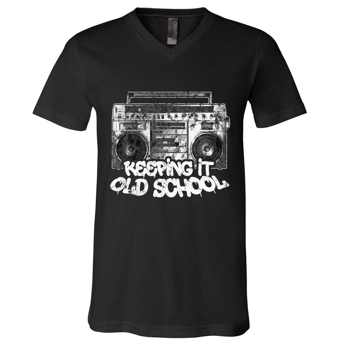 Keeping It Old School  Vintage Boombox Graffiti V-Neck T-Shirt