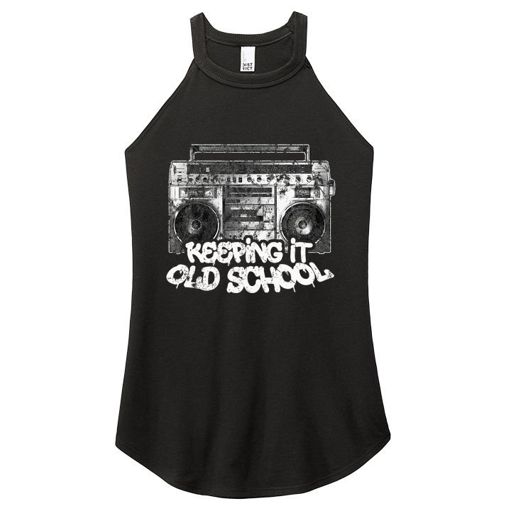 Keeping It Old School  Vintage Boombox Graffiti Women's Perfect Tri Rocker Tank