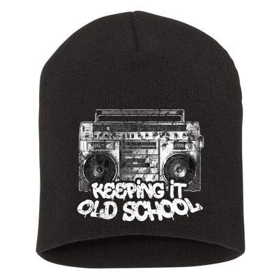 Keeping It Old School  Vintage Boombox Graffiti Short Acrylic Beanie