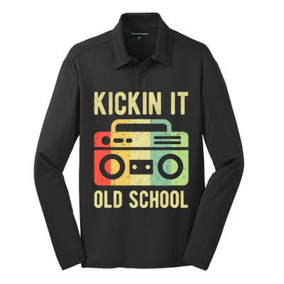 Kickin It Old School 80s 90s Retro Music Silk Touch Performance Long Sleeve Polo