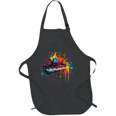 Keyboard Instrument On Colorful Painted Keyboard Full-Length Apron With Pockets