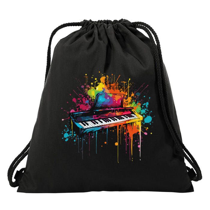 Keyboard Instrument On Colorful Painted Keyboard Drawstring Bag
