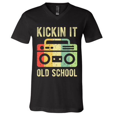 Kickin It Old School 80s 90s Retro Music V-Neck T-Shirt