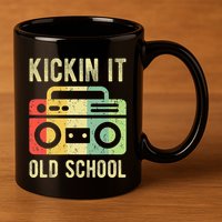Kickin It Old School 80s 90s Retro Music 11oz C Handle Ceramic Mug