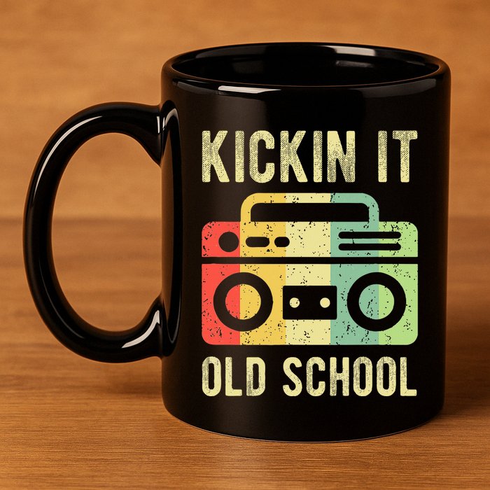 Kickin It Old School 80s 90s Retro Music 11oz C Handle Ceramic Mug