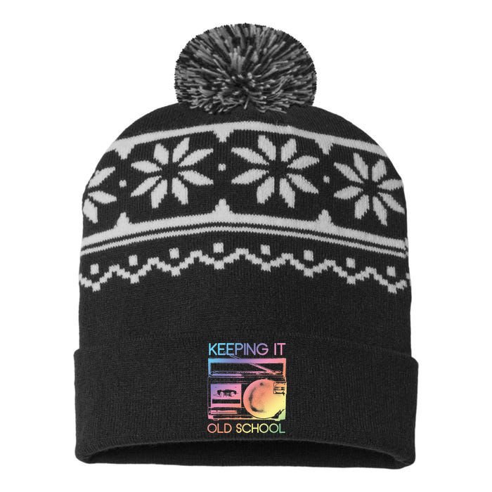 Keeping It Old School Retro 80s 90s Boombox Music USA-Made Snowflake Beanie