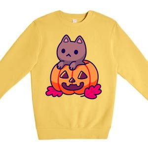 Kitten In pumpkin Cute Halloween Premium Crewneck Sweatshirt