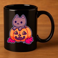 Kitten In pumpkin Cute Halloween 11oz C Handle Ceramic Mug