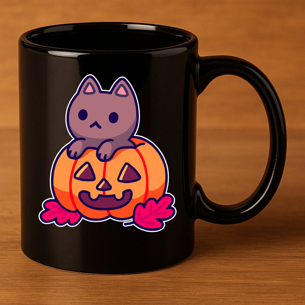 Kitten In pumpkin Cute Halloween 11oz C Handle Ceramic Mug