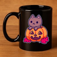 Kitten In pumpkin Cute Halloween 11oz C Handle Ceramic Mug