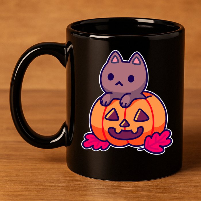 Kitten In pumpkin Cute Halloween 11oz C Handle Ceramic Mug