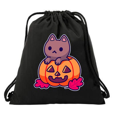 Kitten In pumpkin Cute Halloween Drawstring Bag