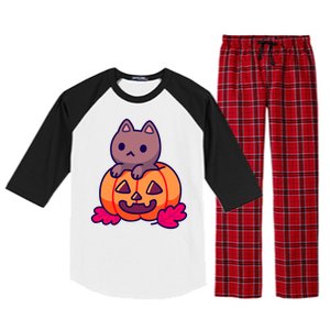 Kitten In pumpkin Cute Halloween Raglan Sleeve Pajama Set