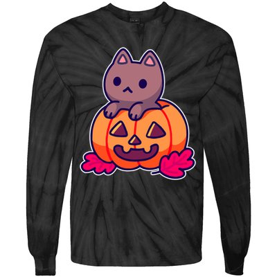 Kitten In pumpkin Cute Halloween Tie-Dye Long Sleeve Shirt