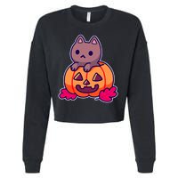 Kitten In pumpkin Cute Halloween Cropped Pullover Crew