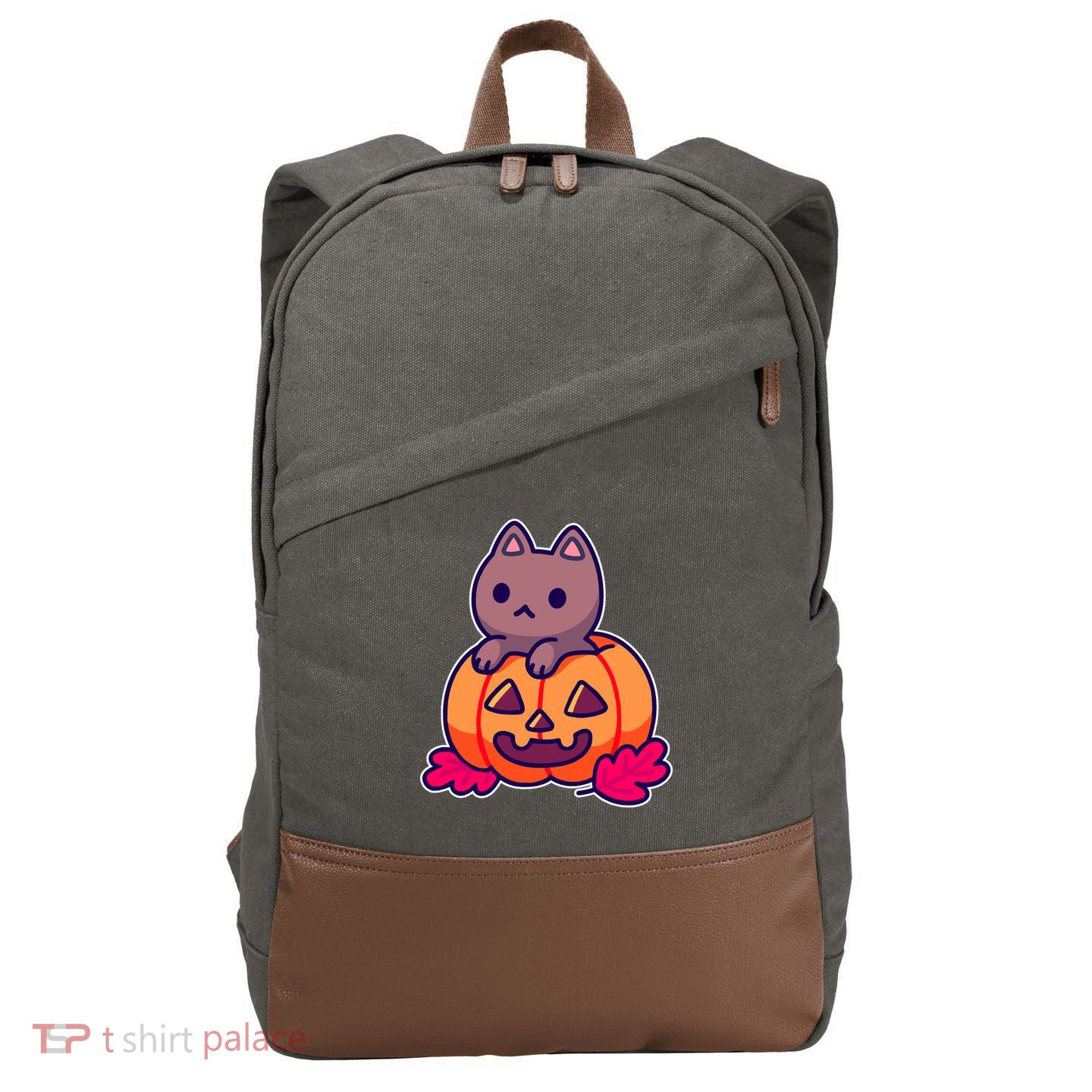 Kitten In pumpkin Cute Halloween Cotton Canvas Backpack