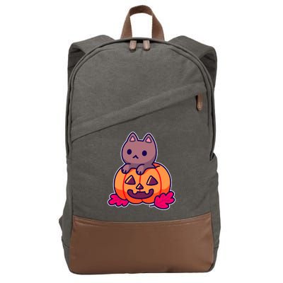 Kitten In pumpkin Cute Halloween Cotton Canvas Backpack