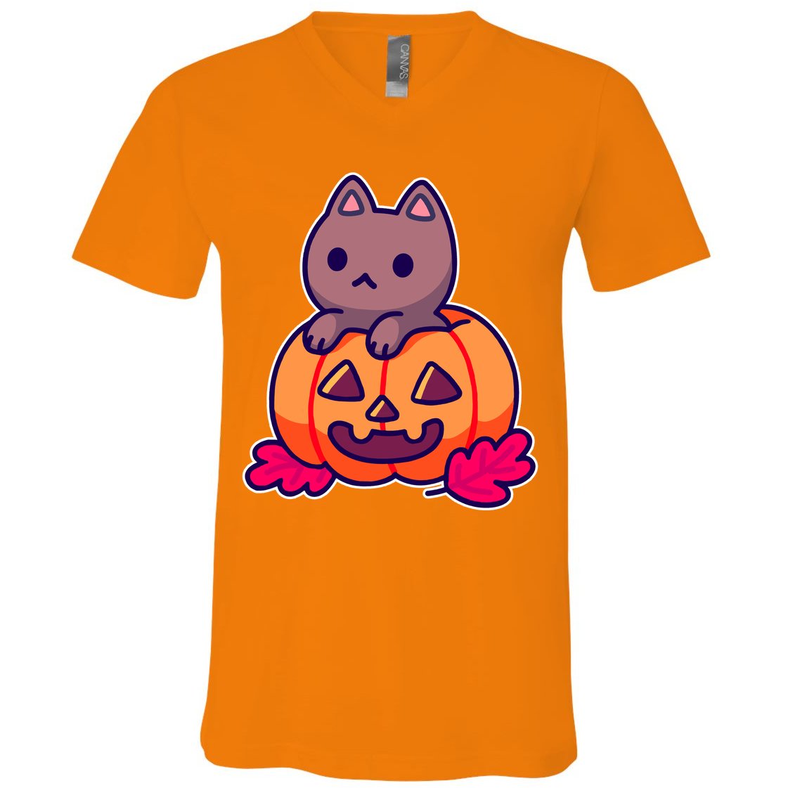 Kitten In pumpkin Cute Halloween V-Neck T-Shirt