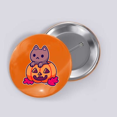 Kitten In pumpkin Cute Halloween Button
